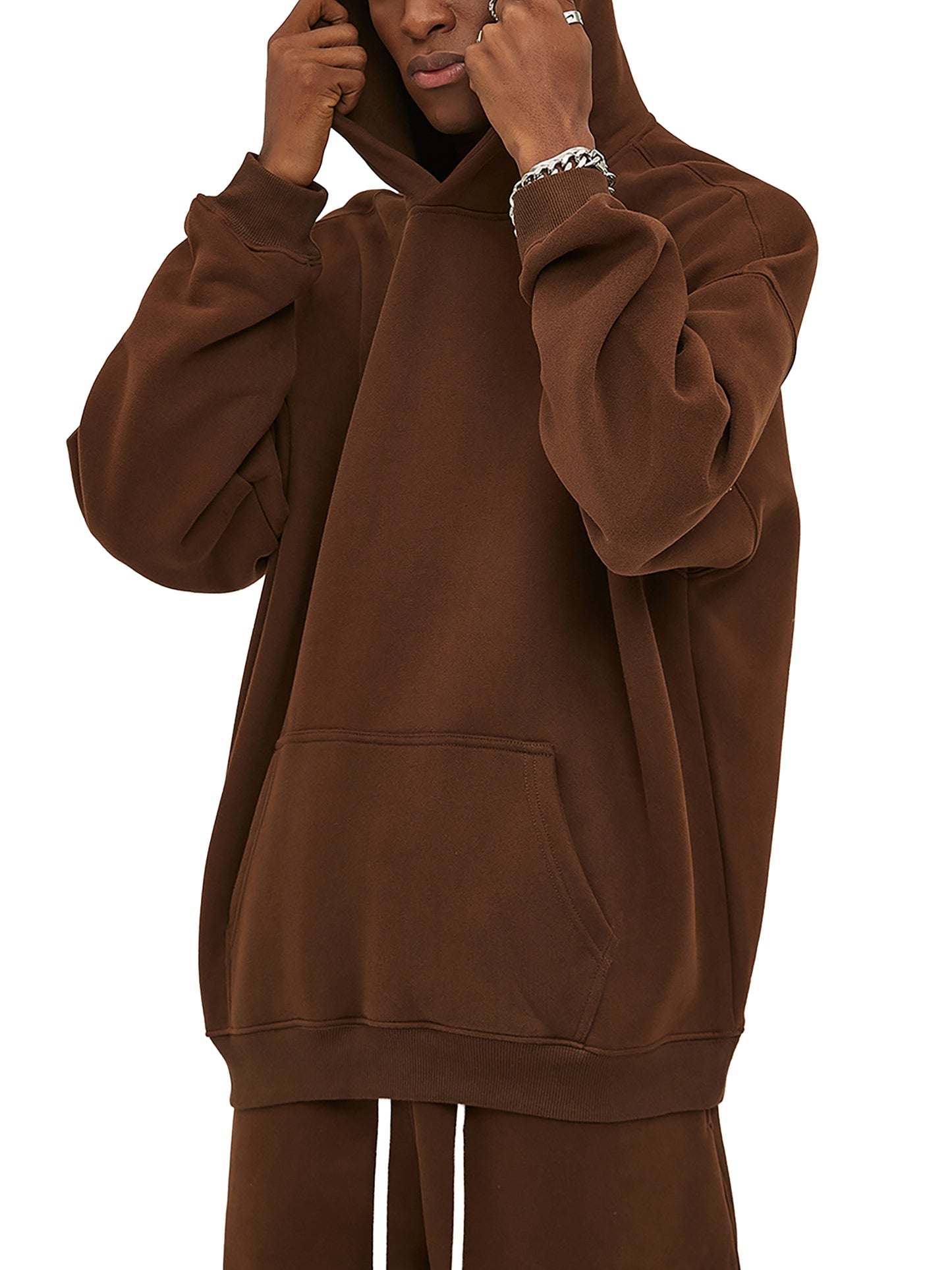 Oversized Solid Color Fleece Hoodie